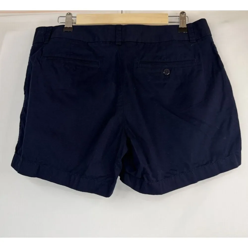 Size 12 J.Crew Chino Cotton Shorts Navy Flat Front Casual Classic 100% Cotton